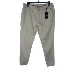 Caliville Men Khaki Tan Twill Jogger Pants Slim Tapered Elastic Waist Size L NEW